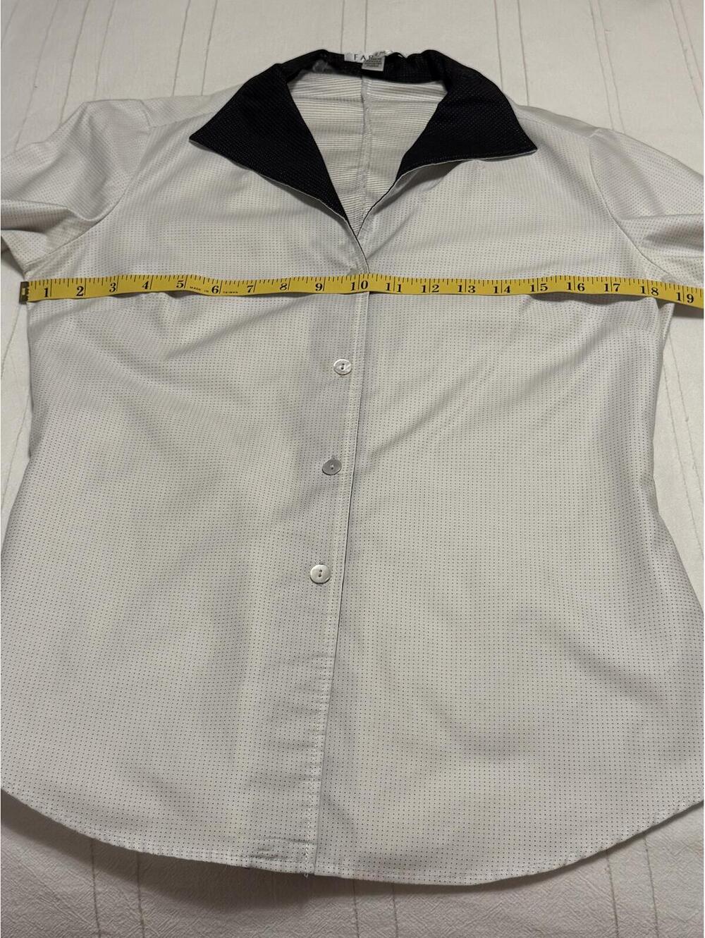 Farinaz Taghavi White Tailored Blouse w/ Black Contrast Collar & Cuffs Size 6 - Picture 7 of 9